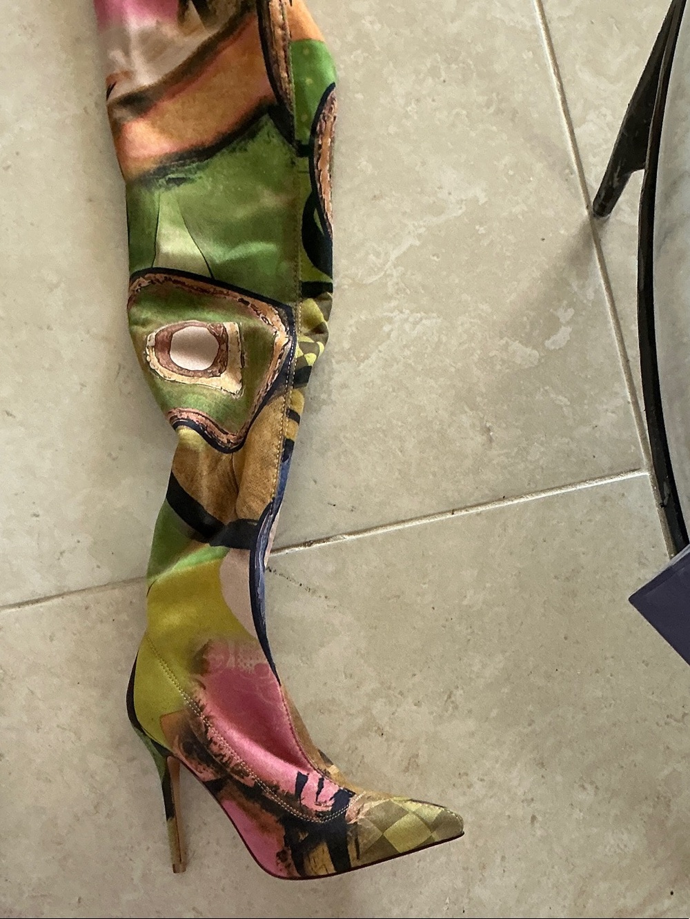 Multicolor Satin Over-the-Knee Stiletto Boot